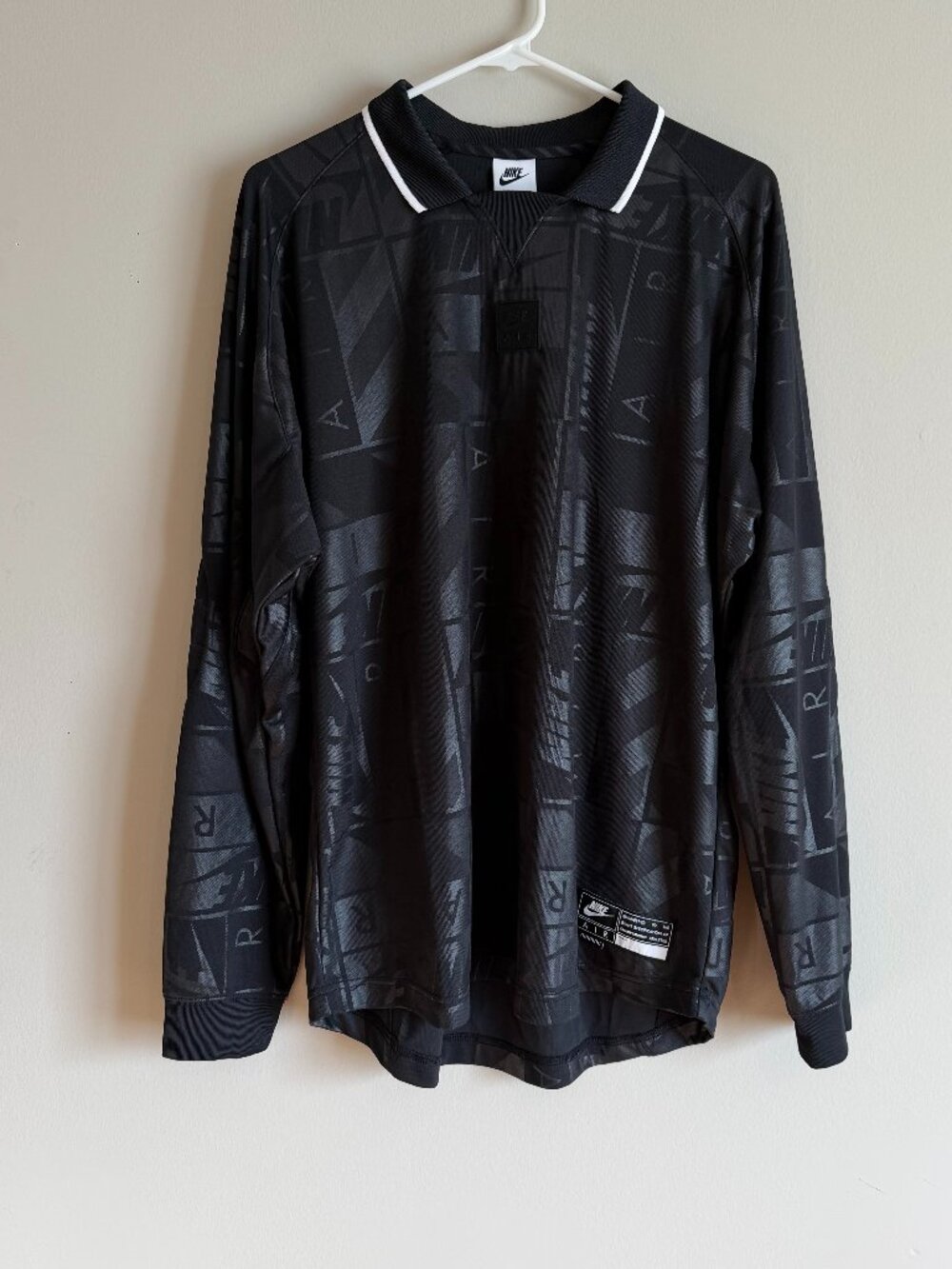 Nike HM8987-010 Mens Medium Air Long Sleeve Mesh Jersey Black All Over Print L/S